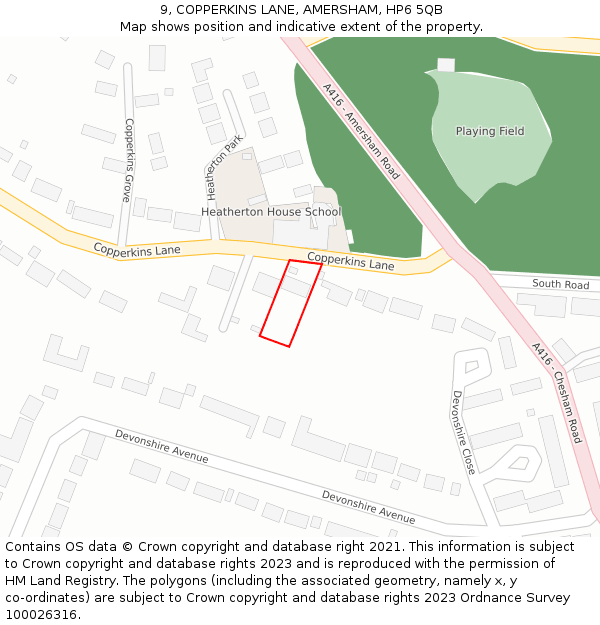 9, COPPERKINS LANE, AMERSHAM, HP6 5QB: Location map and indicative extent of plot