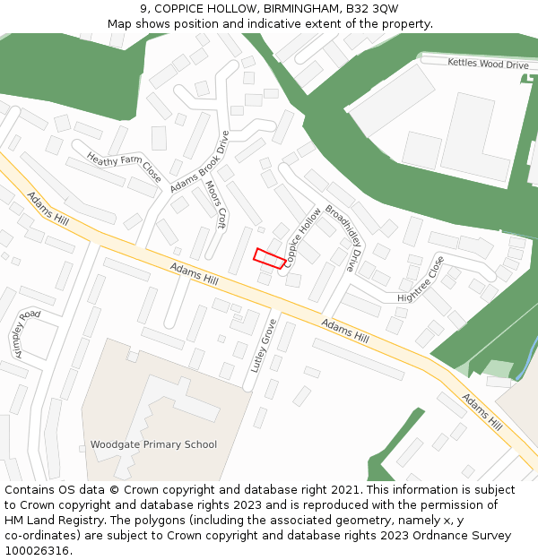 9, COPPICE HOLLOW, BIRMINGHAM, B32 3QW: Location map and indicative extent of plot