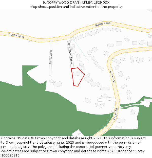 9, COPPY WOOD DRIVE, ILKLEY, LS29 0DX: Location map and indicative extent of plot