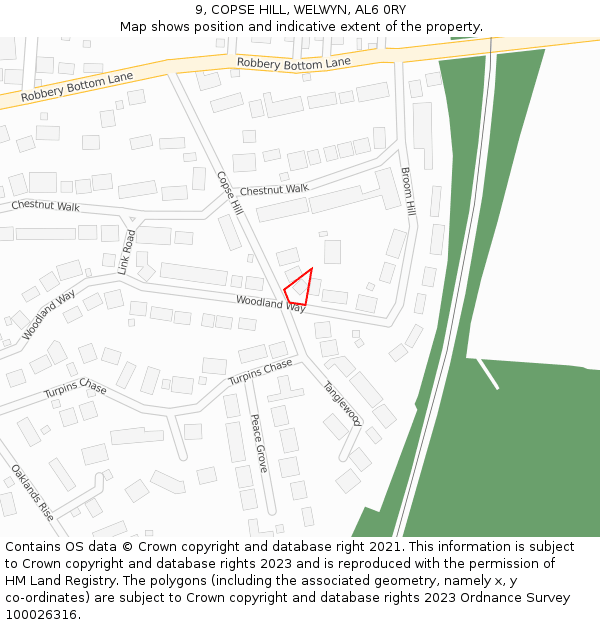 9, COPSE HILL, WELWYN, AL6 0RY: Location map and indicative extent of plot