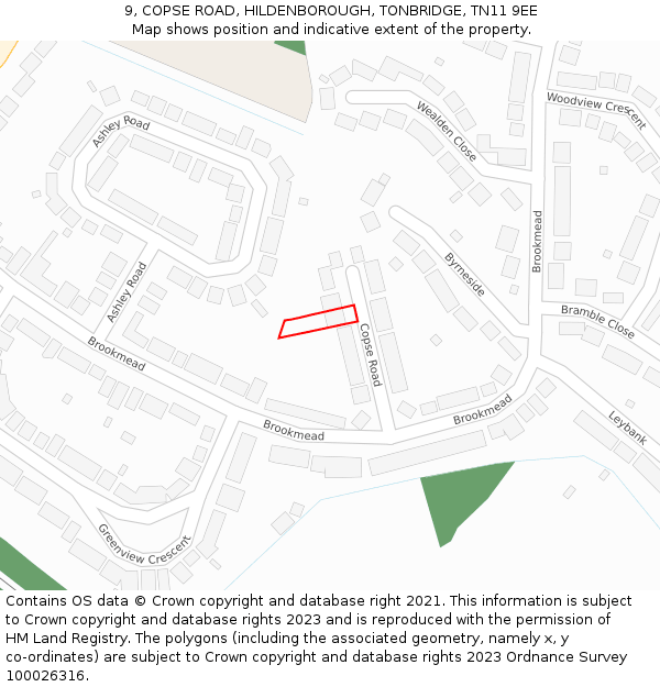 9, COPSE ROAD, HILDENBOROUGH, TONBRIDGE, TN11 9EE: Location map and indicative extent of plot