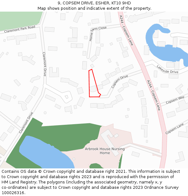 9, COPSEM DRIVE, ESHER, KT10 9HD: Location map and indicative extent of plot