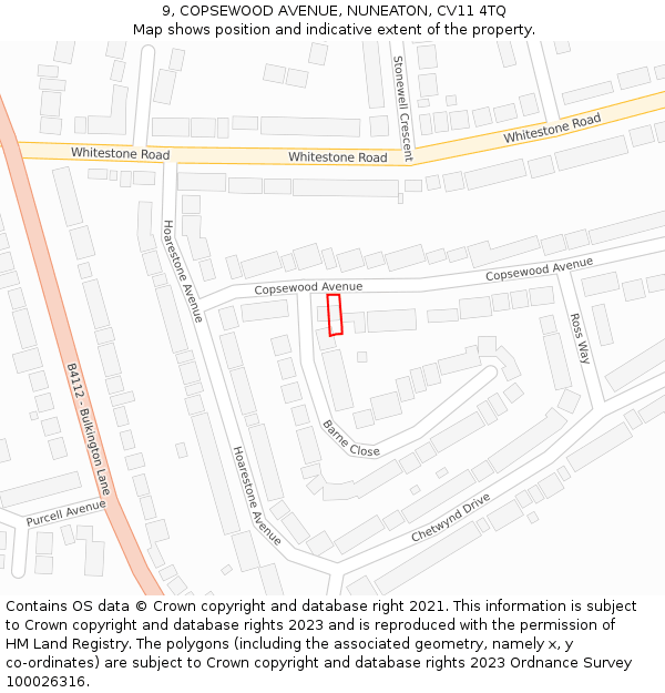 9, COPSEWOOD AVENUE, NUNEATON, CV11 4TQ: Location map and indicative extent of plot