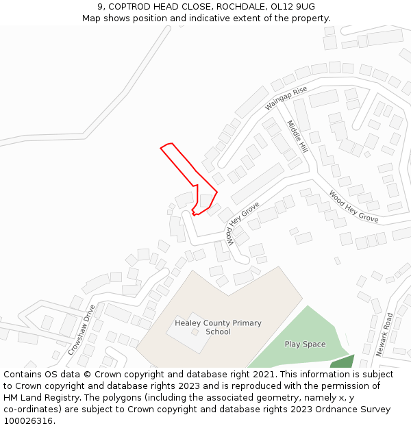 9, COPTROD HEAD CLOSE, ROCHDALE, OL12 9UG: Location map and indicative extent of plot