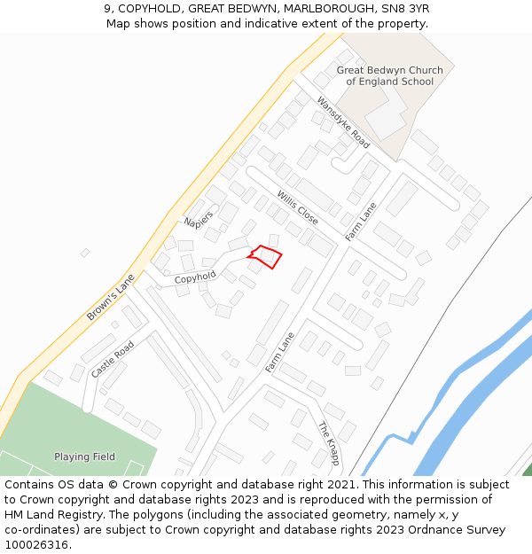 9, COPYHOLD, GREAT BEDWYN, MARLBOROUGH, SN8 3YR: Location map and indicative extent of plot