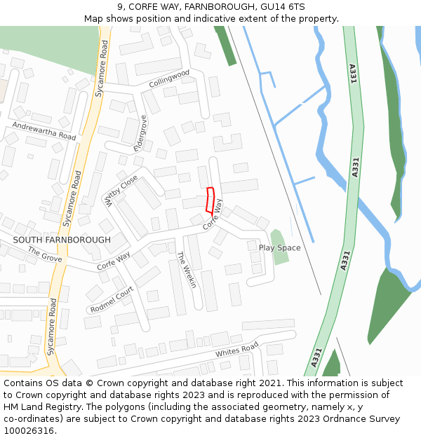 9, CORFE WAY, FARNBOROUGH, GU14 6TS: Location map and indicative extent of plot