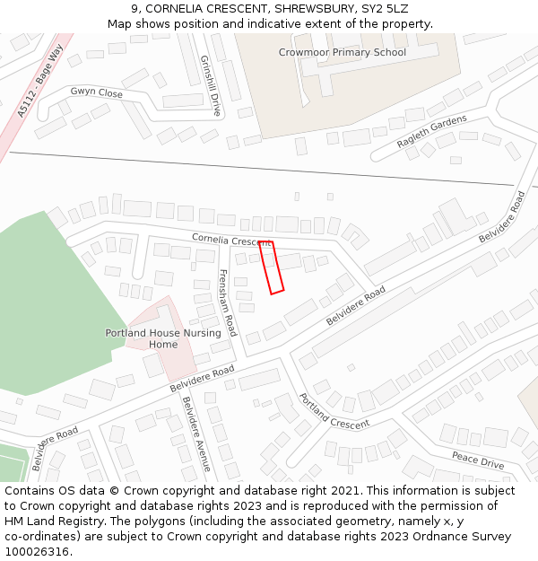 9, CORNELIA CRESCENT, SHREWSBURY, SY2 5LZ: Location map and indicative extent of plot