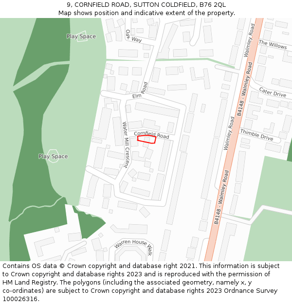 9, CORNFIELD ROAD, SUTTON COLDFIELD, B76 2QL: Location map and indicative extent of plot