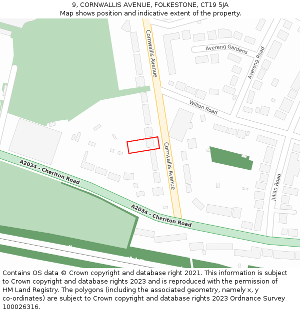 9, CORNWALLIS AVENUE, FOLKESTONE, CT19 5JA: Location map and indicative extent of plot