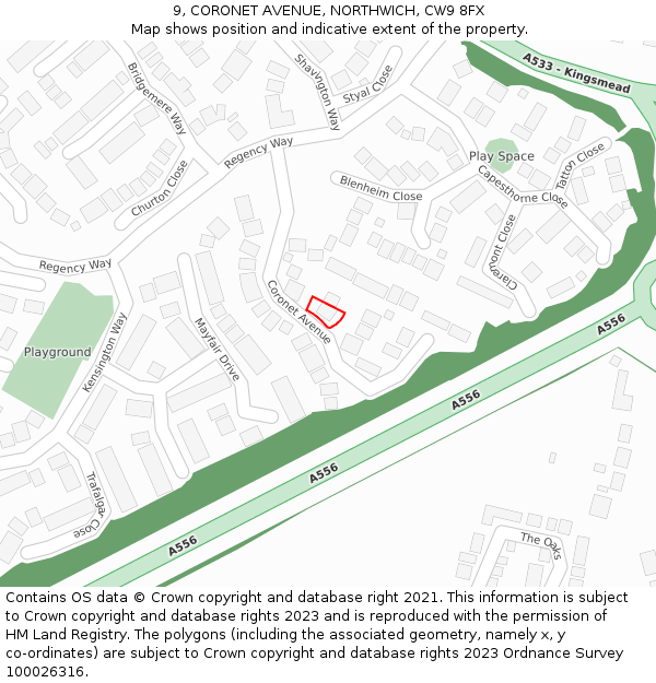 9, CORONET AVENUE, NORTHWICH, CW9 8FX: Location map and indicative extent of plot