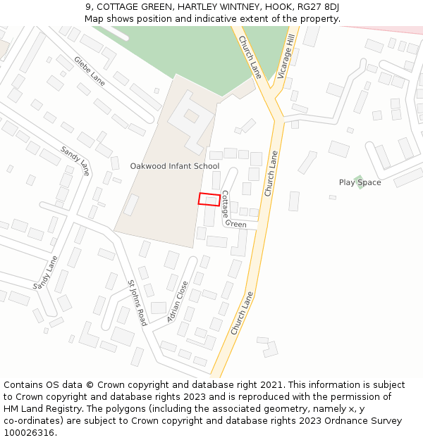 9, COTTAGE GREEN, HARTLEY WINTNEY, HOOK, RG27 8DJ: Location map and indicative extent of plot