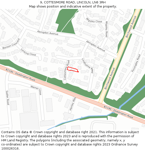 9, COTTESMORE ROAD, LINCOLN, LN6 3RH: Location map and indicative extent of plot