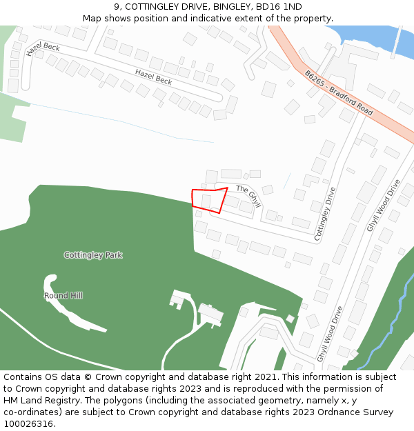 9, COTTINGLEY DRIVE, BINGLEY, BD16 1ND: Location map and indicative extent of plot
