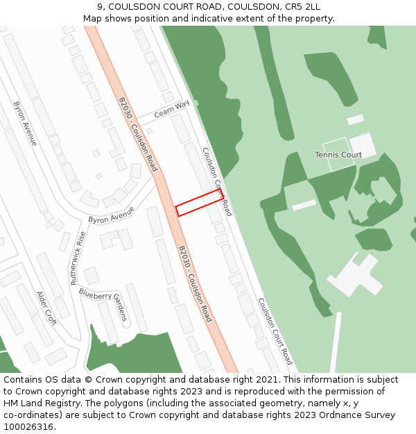9, COULSDON COURT ROAD, COULSDON, CR5 2LL: Location map and indicative extent of plot