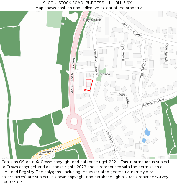 9, COULSTOCK ROAD, BURGESS HILL, RH15 9XH: Location map and indicative extent of plot
