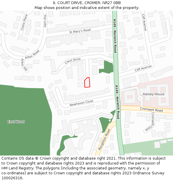 9, COURT DRIVE, CROMER, NR27 0BB: Location map and indicative extent of plot