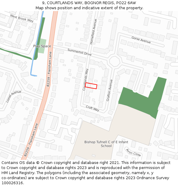 9, COURTLANDS WAY, BOGNOR REGIS, PO22 6AW: Location map and indicative extent of plot