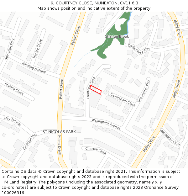 9, COURTNEY CLOSE, NUNEATON, CV11 6JB: Location map and indicative extent of plot