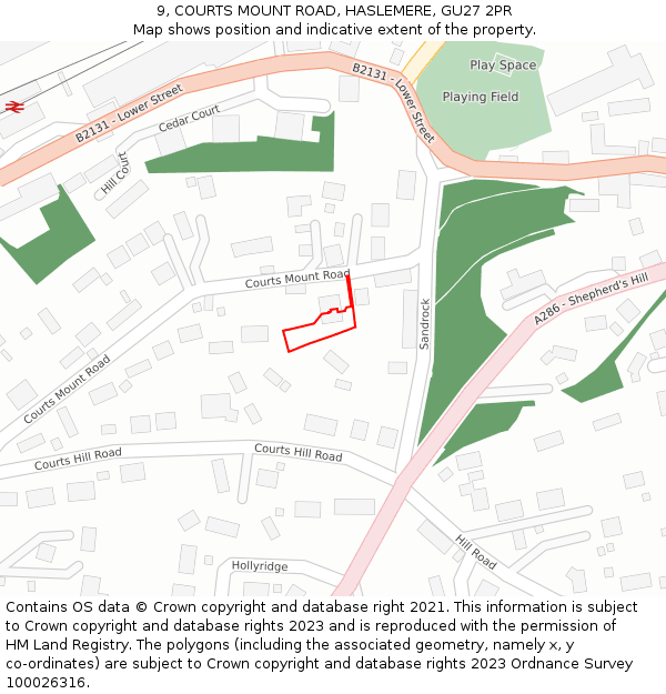 9, COURTS MOUNT ROAD, HASLEMERE, GU27 2PR: Location map and indicative extent of plot
