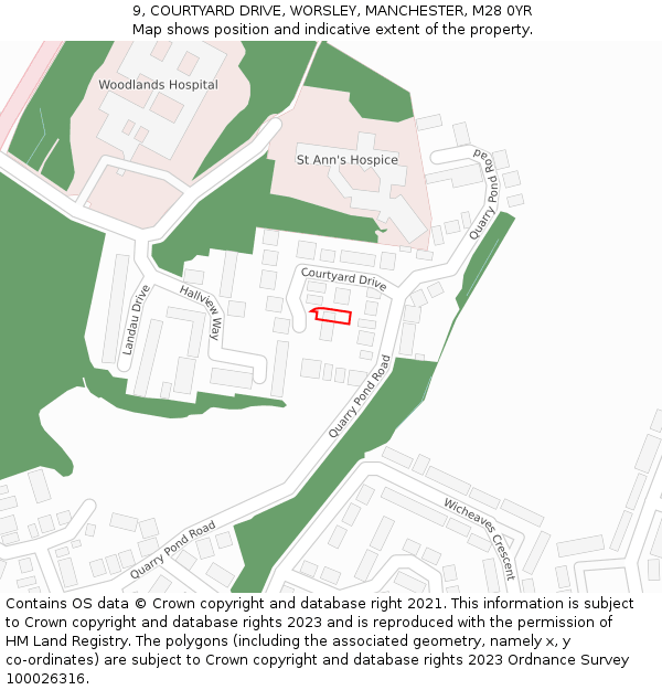 9, COURTYARD DRIVE, WORSLEY, MANCHESTER, M28 0YR: Location map and indicative extent of plot