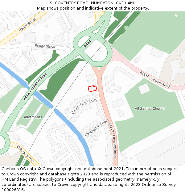 9, COVENTRY ROAD, NUNEATON, CV11 4NL: Location map and indicative extent of plot