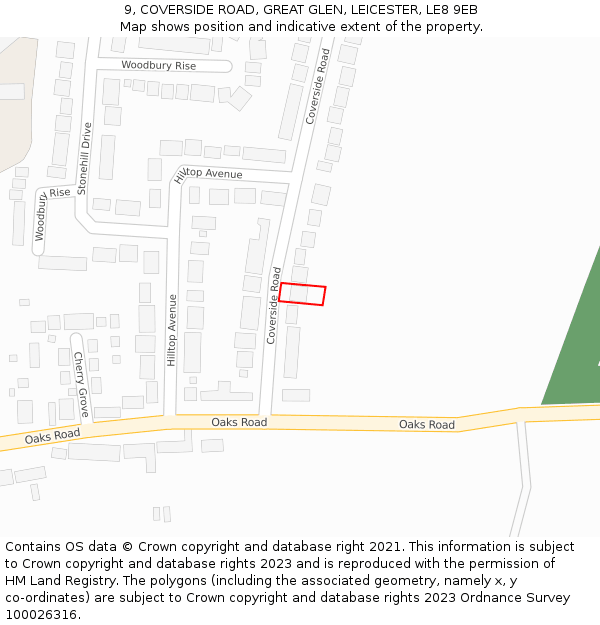 9, COVERSIDE ROAD, GREAT GLEN, LEICESTER, LE8 9EB: Location map and indicative extent of plot