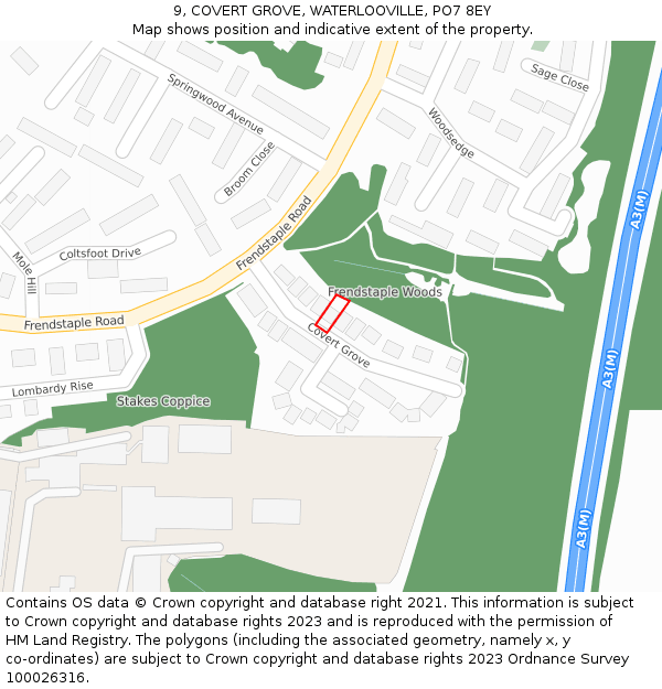9, COVERT GROVE, WATERLOOVILLE, PO7 8EY: Location map and indicative extent of plot