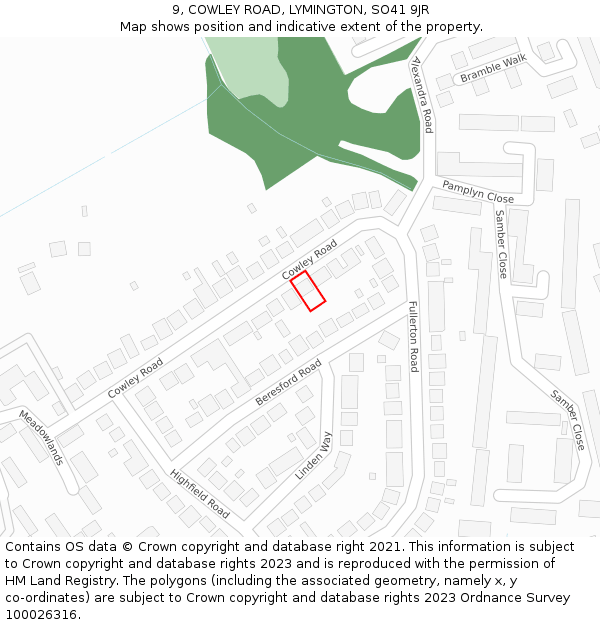 9, COWLEY ROAD, LYMINGTON, SO41 9JR: Location map and indicative extent of plot