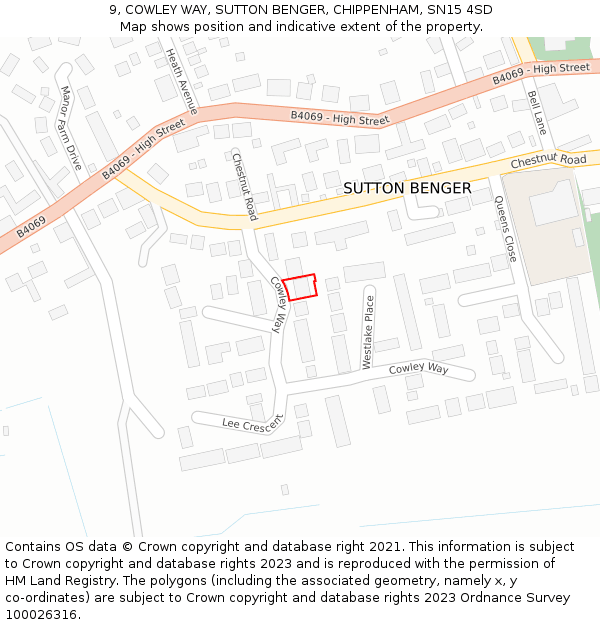 9, COWLEY WAY, SUTTON BENGER, CHIPPENHAM, SN15 4SD: Location map and indicative extent of plot