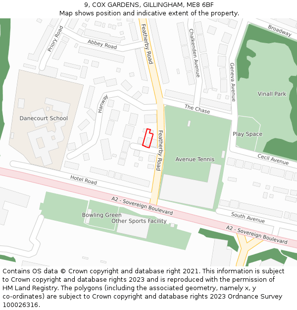 9, COX GARDENS, GILLINGHAM, ME8 6BF: Location map and indicative extent of plot