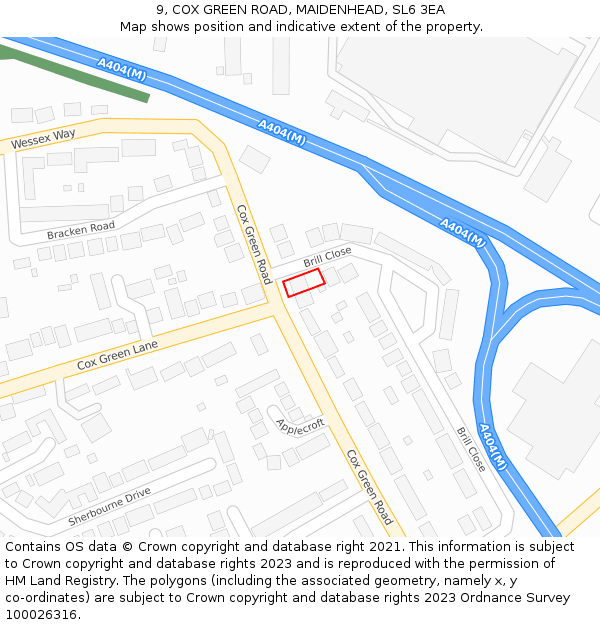 9, COX GREEN ROAD, MAIDENHEAD, SL6 3EA: Location map and indicative extent of plot