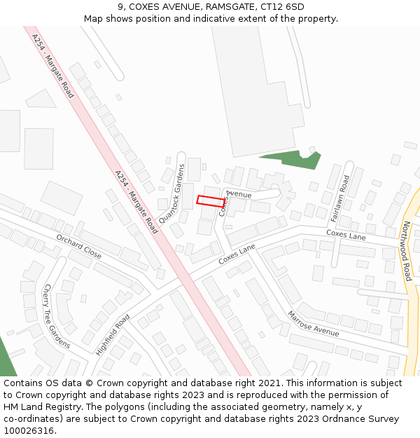 9, COXES AVENUE, RAMSGATE, CT12 6SD: Location map and indicative extent of plot