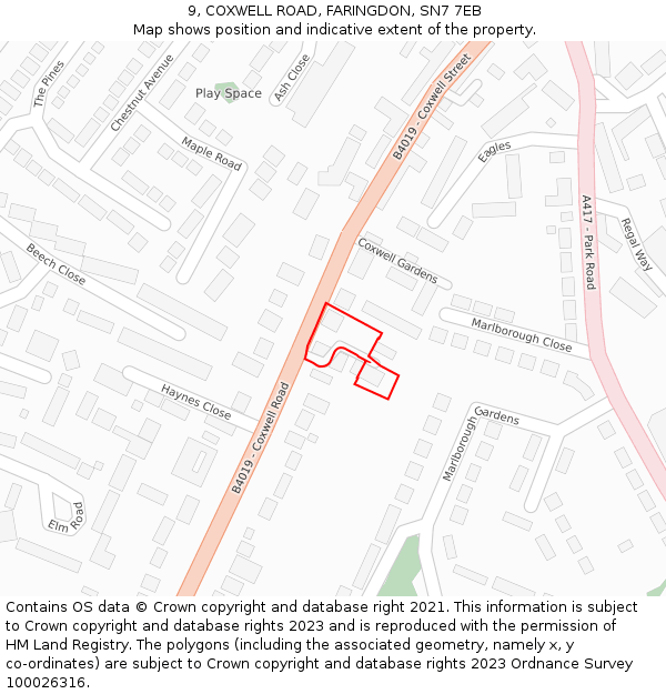9, COXWELL ROAD, FARINGDON, SN7 7EB: Location map and indicative extent of plot