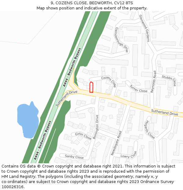 9, COZENS CLOSE, BEDWORTH, CV12 8TS: Location map and indicative extent of plot