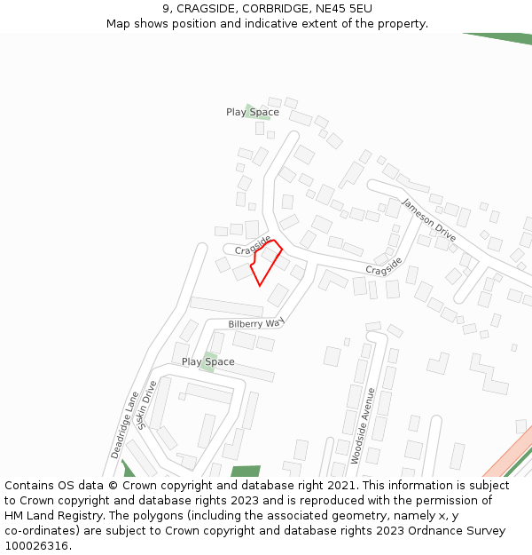 9, CRAGSIDE, CORBRIDGE, NE45 5EU: Location map and indicative extent of plot