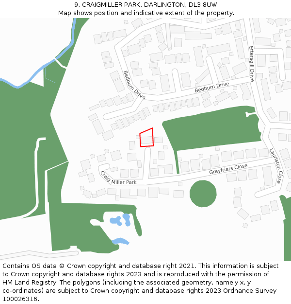 9, CRAIGMILLER PARK, DARLINGTON, DL3 8UW: Location map and indicative extent of plot