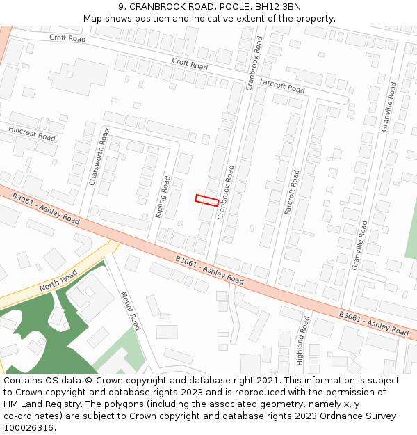 9, CRANBROOK ROAD, POOLE, BH12 3BN: Location map and indicative extent of plot