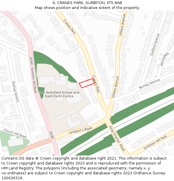 9, CRANES PARK, SURBITON, KT5 8AB: Location map and indicative extent of plot