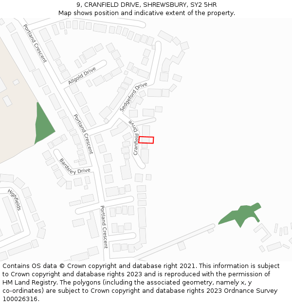 9, CRANFIELD DRIVE, SHREWSBURY, SY2 5HR: Location map and indicative extent of plot