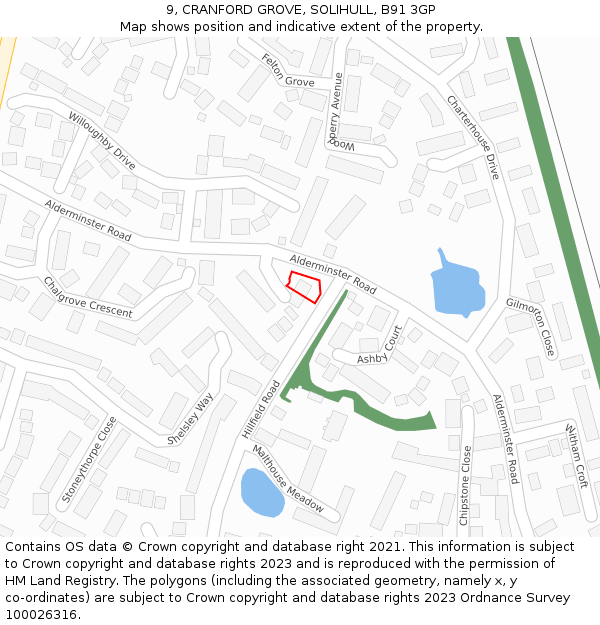 9, CRANFORD GROVE, SOLIHULL, B91 3GP: Location map and indicative extent of plot
