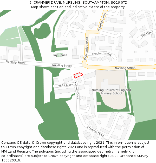 9, CRANMER DRIVE, NURSLING, SOUTHAMPTON, SO16 0TD: Location map and indicative extent of plot