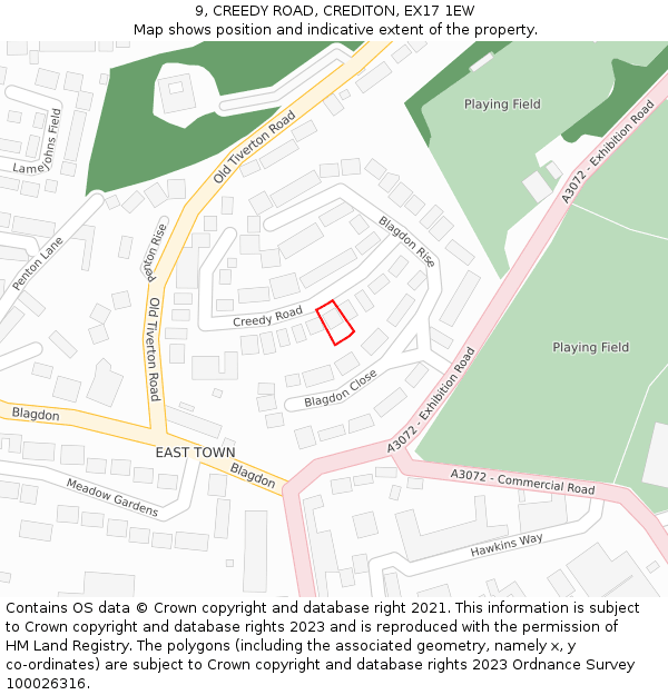 9, CREEDY ROAD, CREDITON, EX17 1EW: Location map and indicative extent of plot