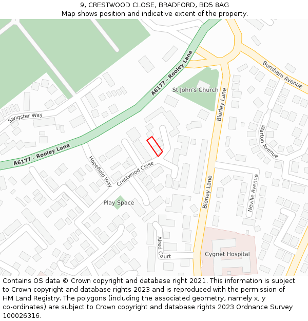 9, CRESTWOOD CLOSE, BRADFORD, BD5 8AG: Location map and indicative extent of plot