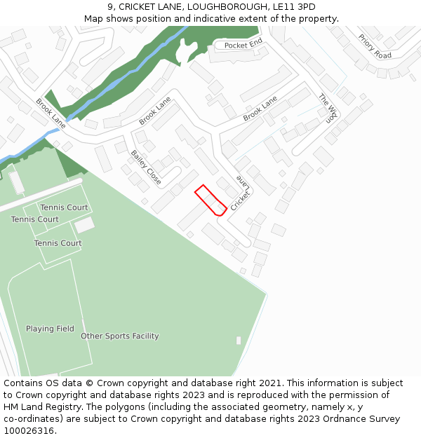 9, CRICKET LANE, LOUGHBOROUGH, LE11 3PD: Location map and indicative extent of plot