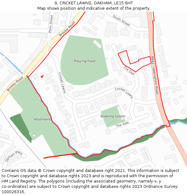 9, CRICKET LAWNS, OAKHAM, LE15 6HT: Location map and indicative extent of plot