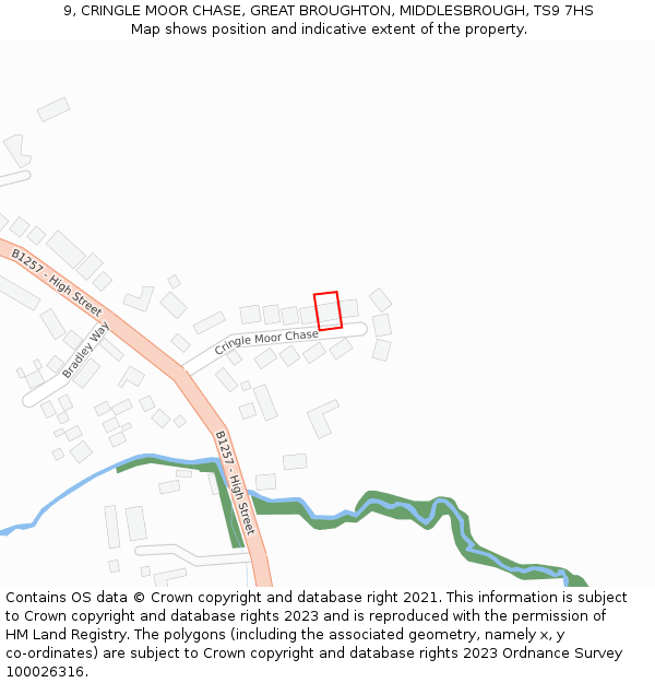 9, CRINGLE MOOR CHASE, GREAT BROUGHTON, MIDDLESBROUGH, TS9 7HS: Location map and indicative extent of plot