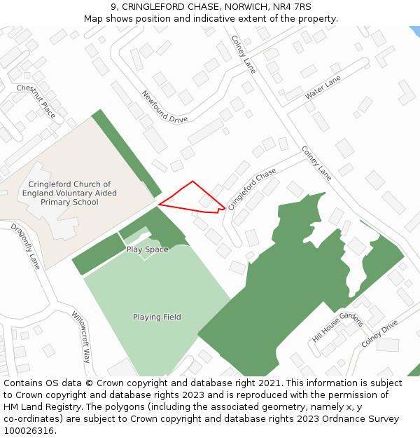 9, CRINGLEFORD CHASE, NORWICH, NR4 7RS: Location map and indicative extent of plot