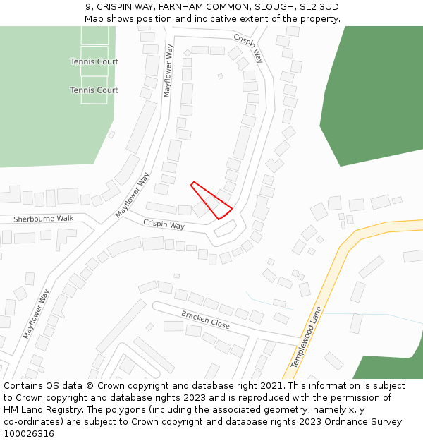 9, CRISPIN WAY, FARNHAM COMMON, SLOUGH, SL2 3UD: Location map and indicative extent of plot