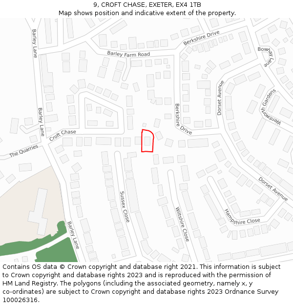 9, CROFT CHASE, EXETER, EX4 1TB: Location map and indicative extent of plot