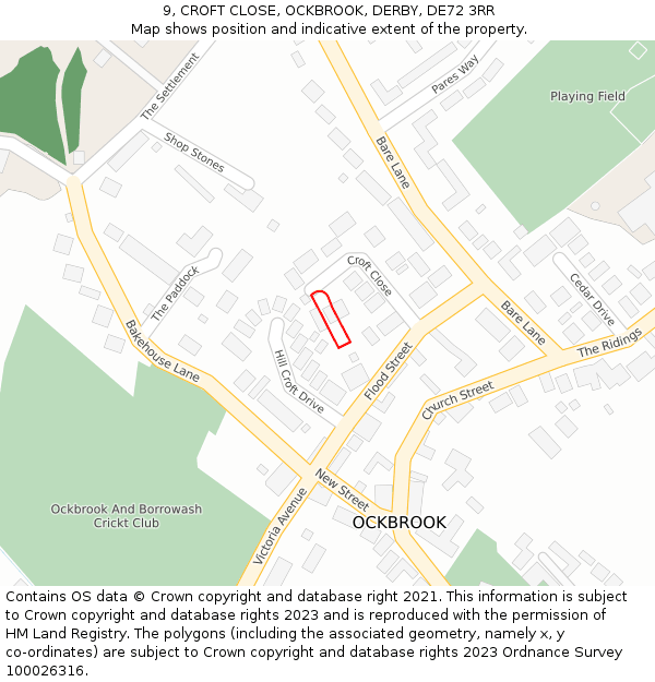 9, CROFT CLOSE, OCKBROOK, DERBY, DE72 3RR: Location map and indicative extent of plot